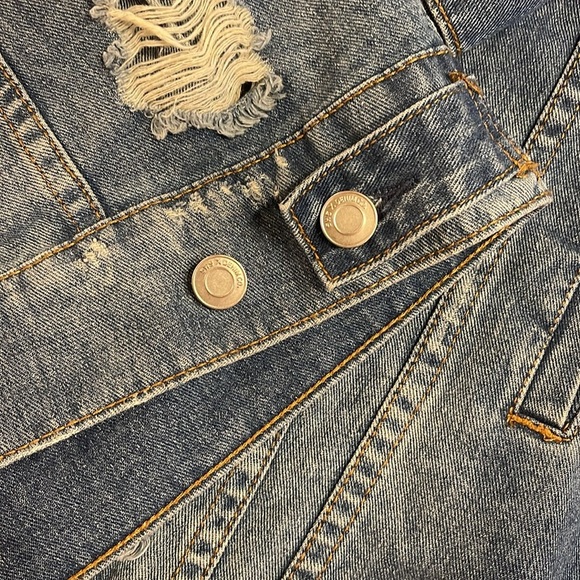 Oversized Distressed Denim Shacket Jacket Indie Sleaze Grunge Festival S - Picture 7 of 7